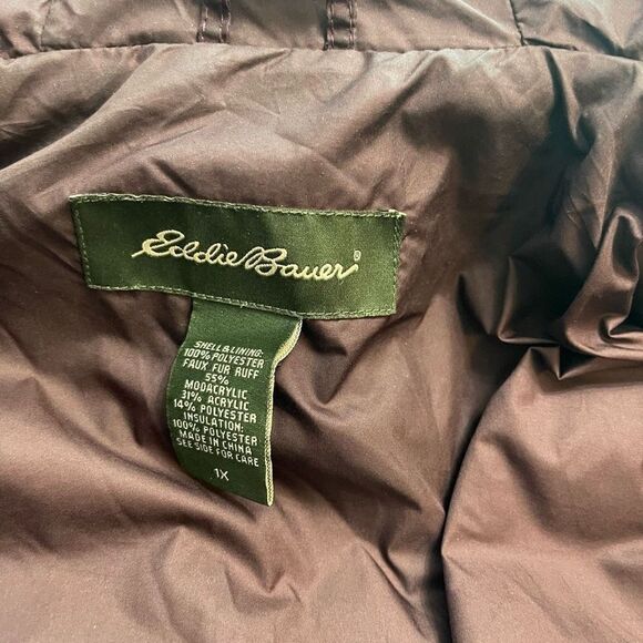 Eddie Bauer Women’s Hooded Jacket Zip Liner Faux Fur Attached Size 1X - Picture 2 of 10